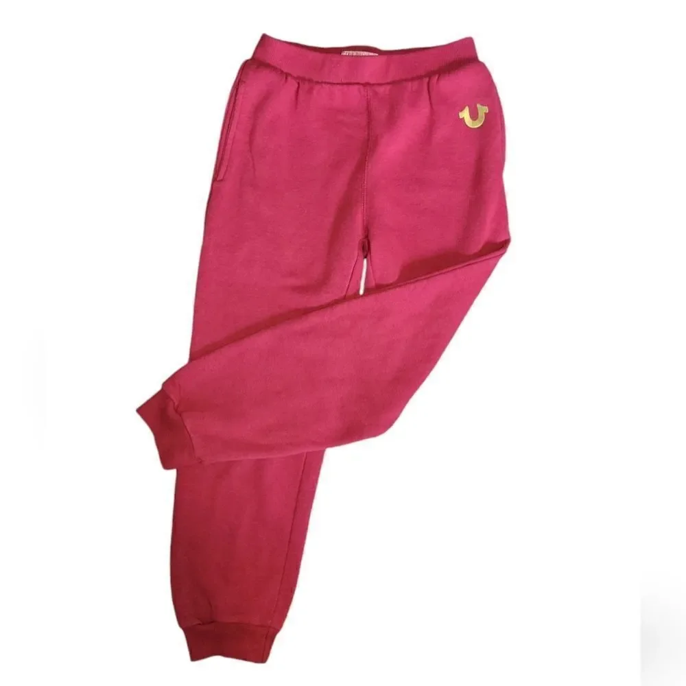True Religion BOY'S LOGO JOGGERS Sweatpants IN RED DAHLIA M